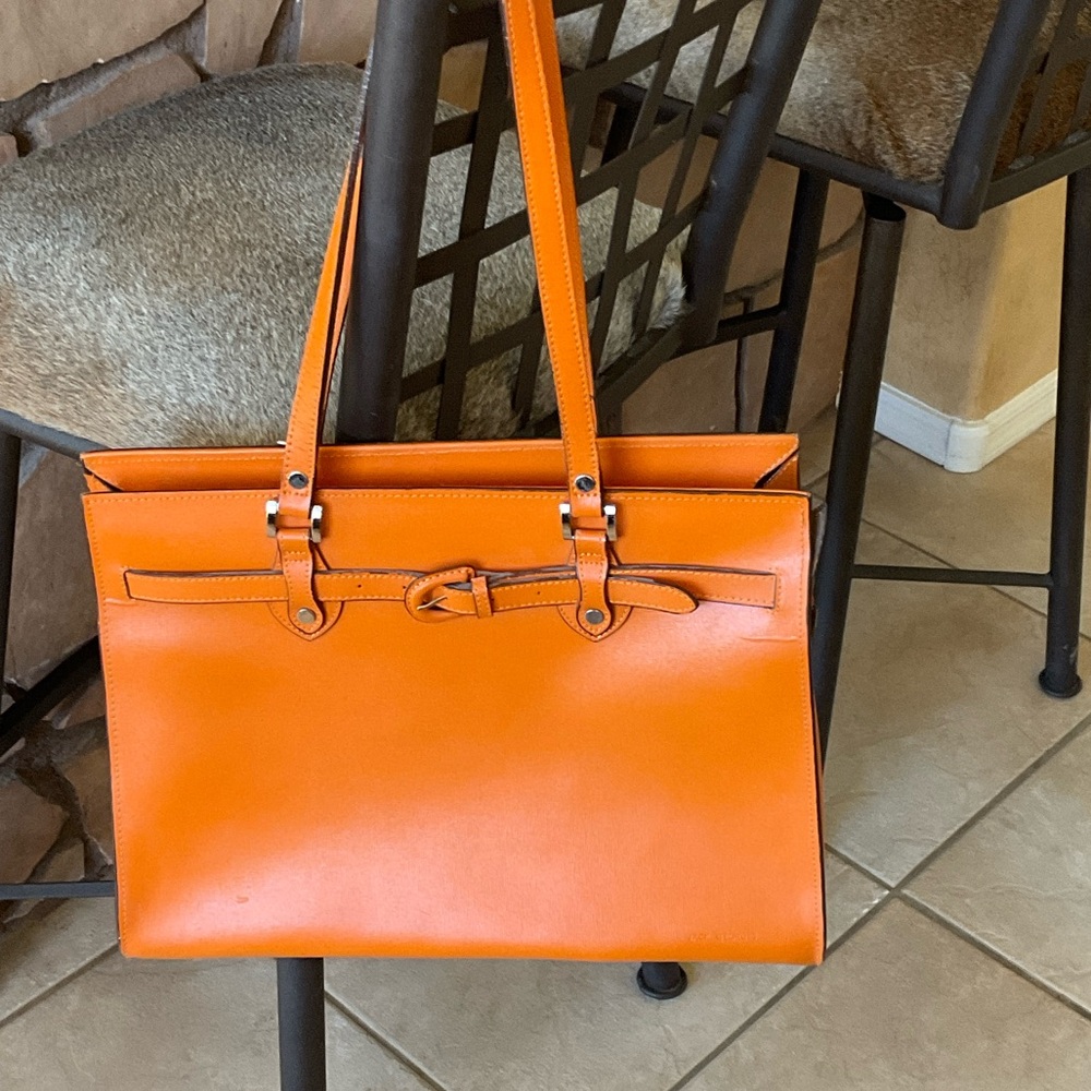 Jack Georges Orange Leather Laptop Tote